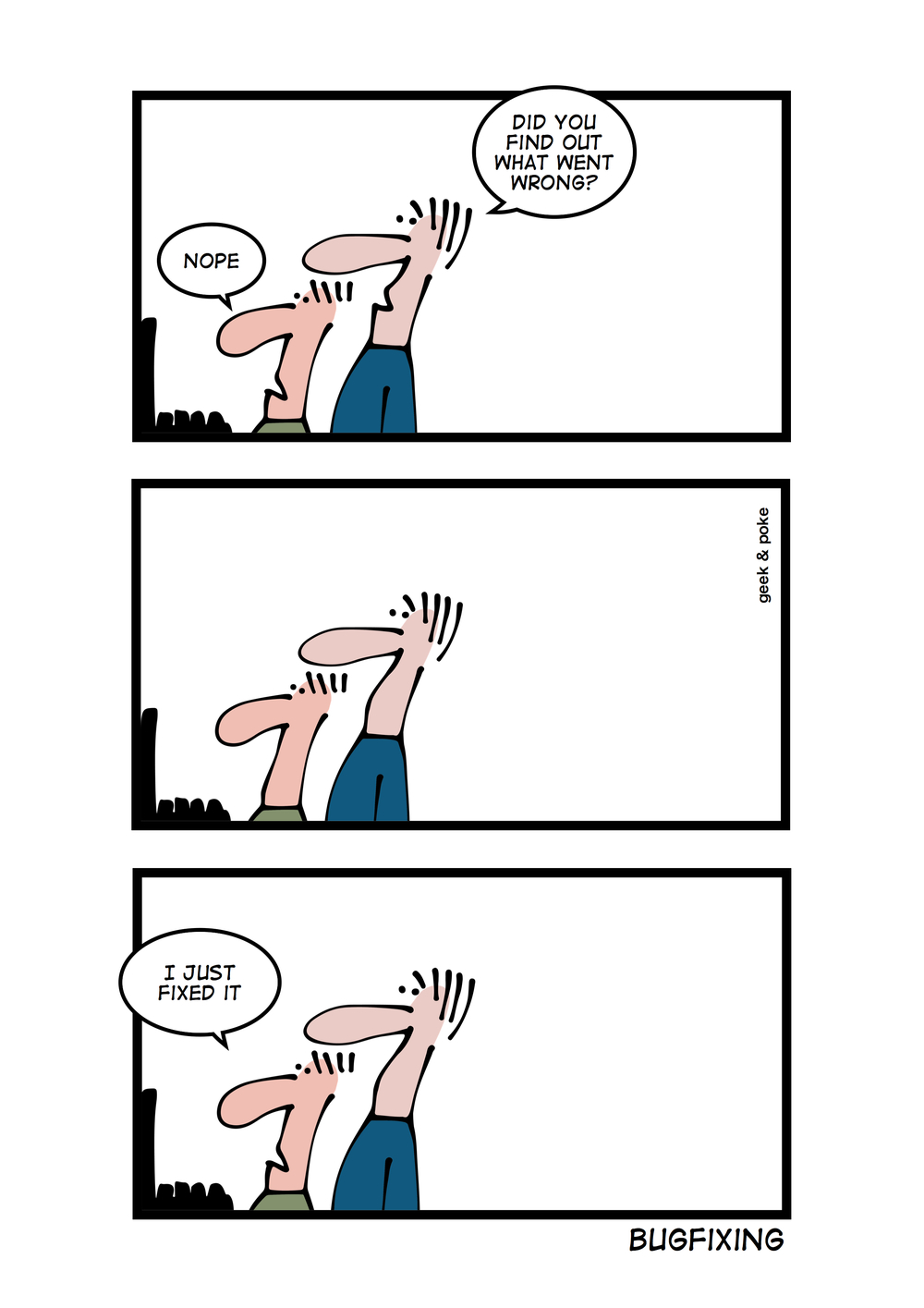 Bugfixing comic illustration